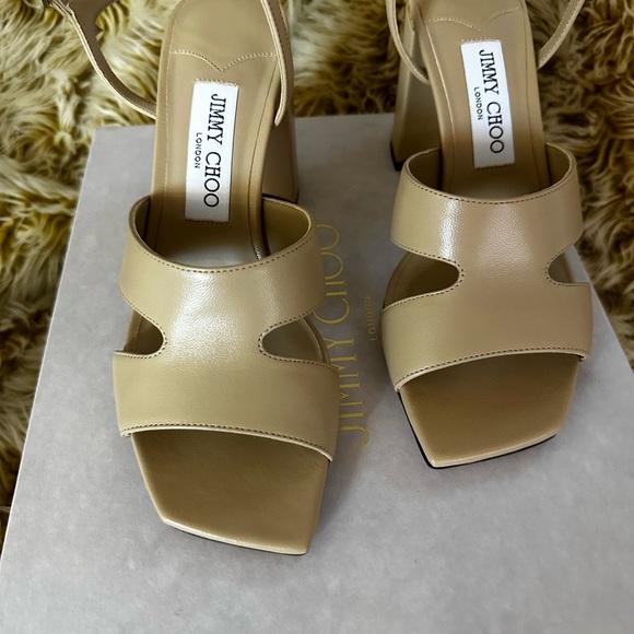 Jimmy Choo Ellison 85 desert Nappa Leather Sandals sz 38 - Picture 3 of 12